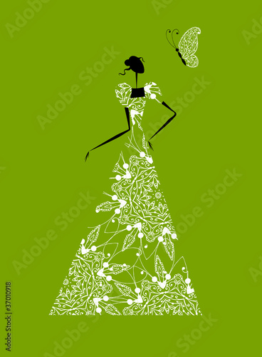 Fashion girl silhouette in wedding dress for your design