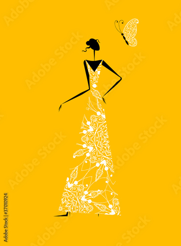 Fashion girl silhouette in wedding dress for your design