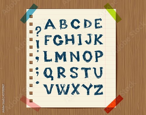 Sheet with sketch of letters symbols for your design