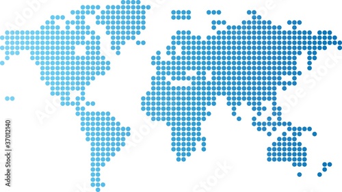 World map of blue round dots