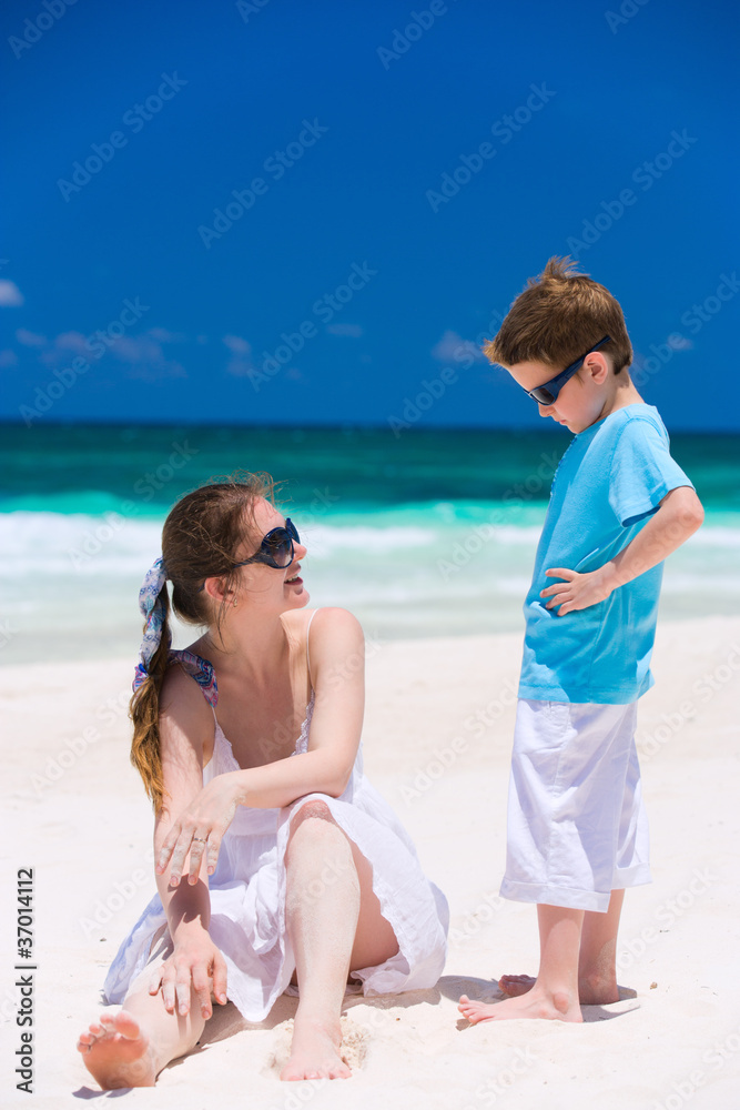 Fototapeta premium Mother and son on vacation