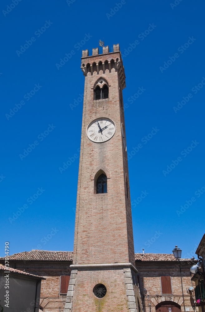 Belltower. Santarcangelo of Romagna. Emilia-Romagna. Italy.