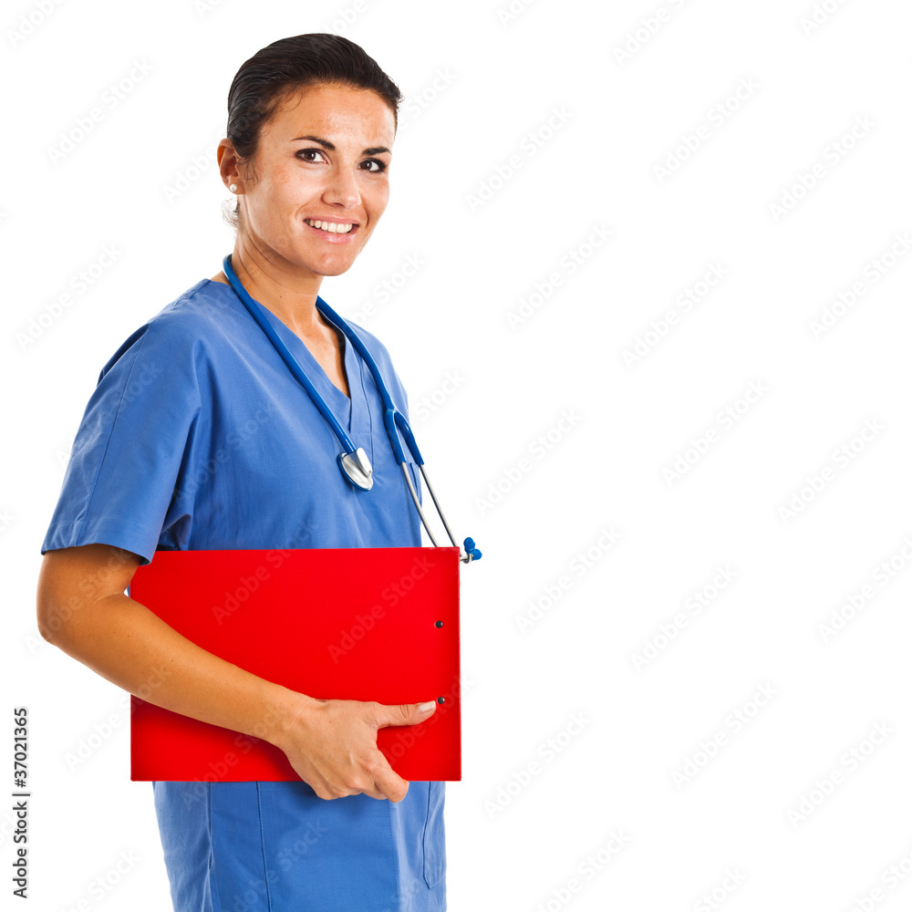 Young nurse isolated on white