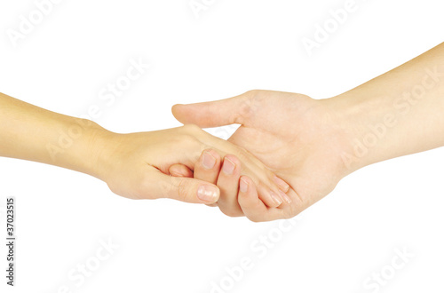 Shaking hands of two people, man and woman.
