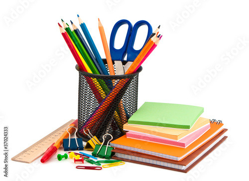Stationery set on white background.