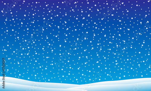 Winter landscape with falling snow