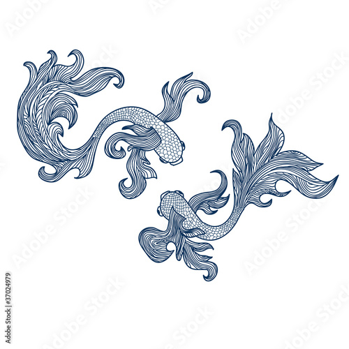 hand drawn vector fishes