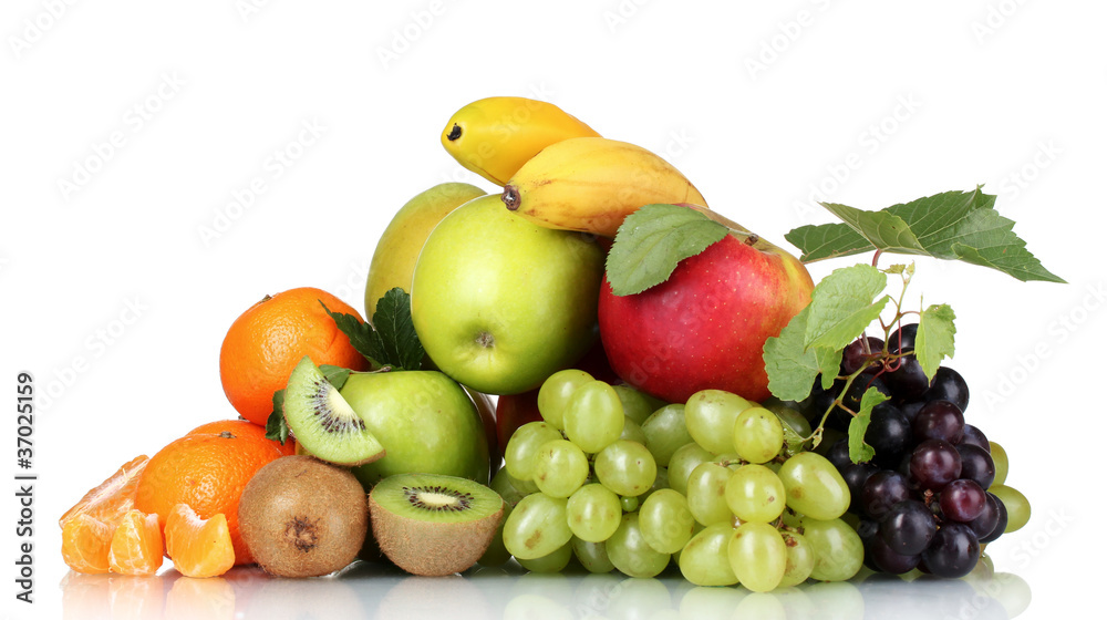 Ripe juicy fruits isolated on white