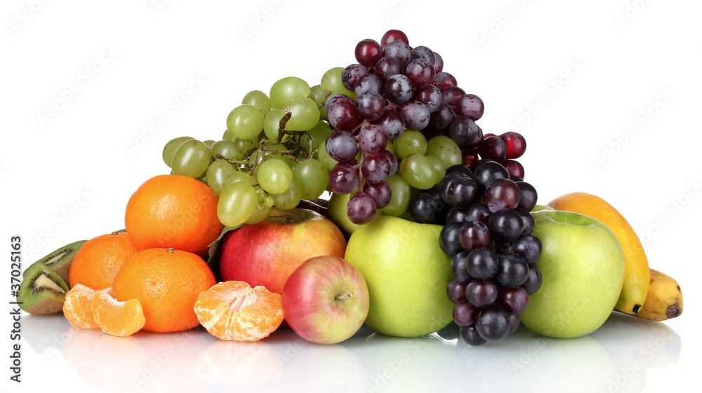 Ripe juicy fruits isolated on white