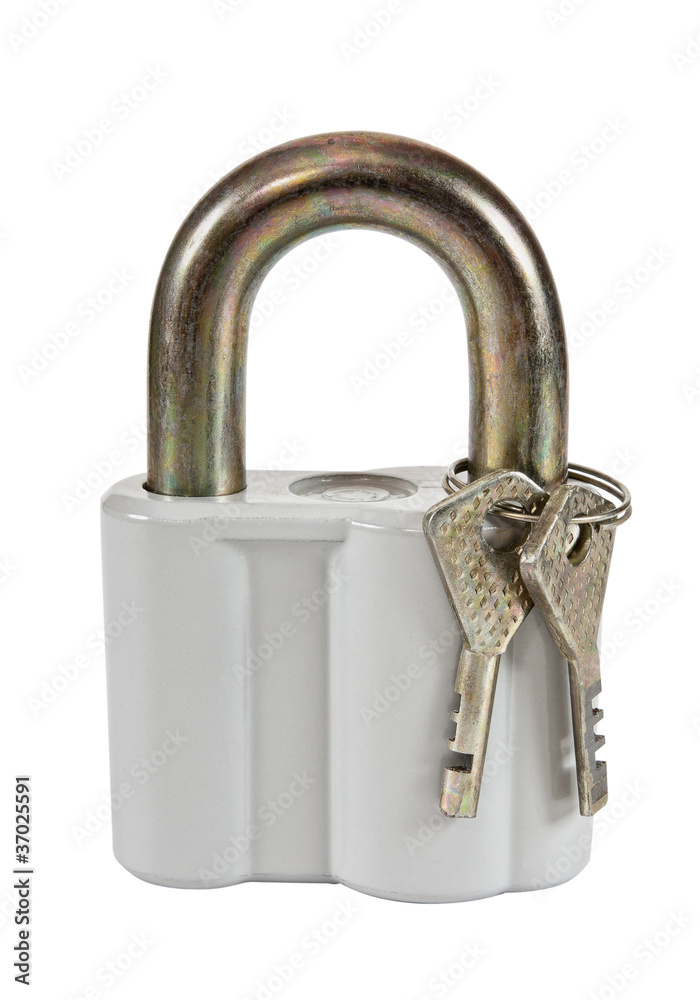 Padlock with keys on white background Padlock with keys on white background