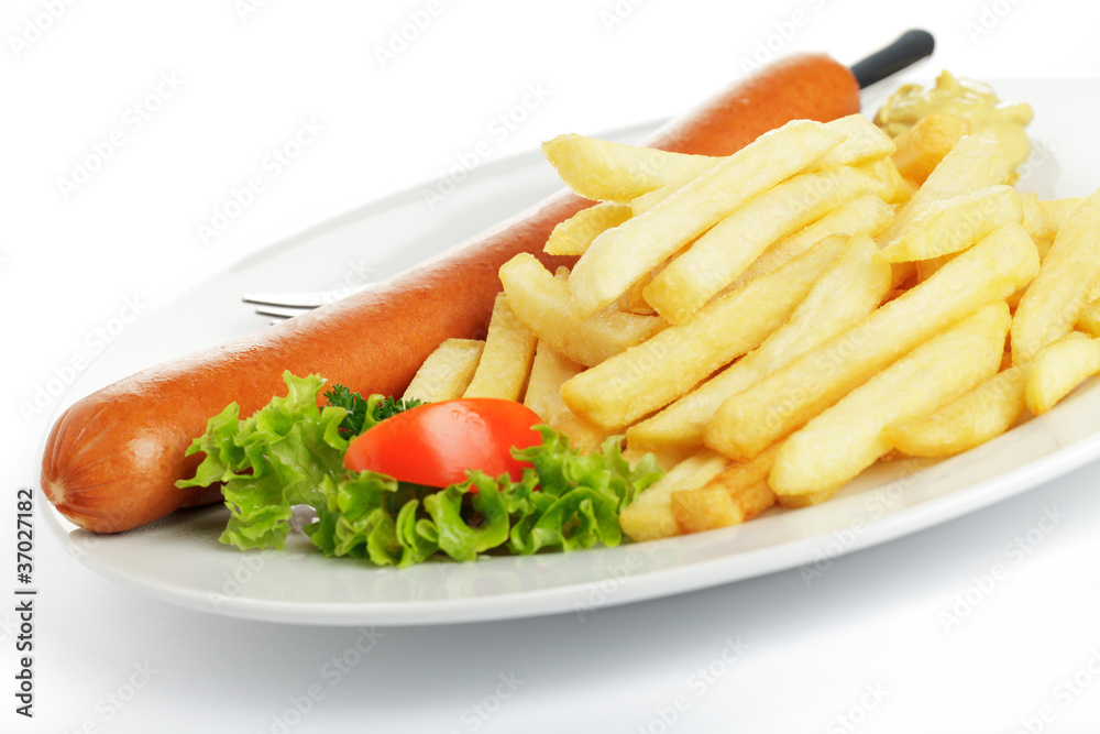 Bockwurst, Pommes frites Bockwurst, Pommes frites