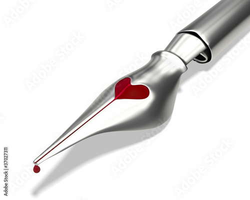 Photography Metal ink pen nib with a heart shaped hole closeup
