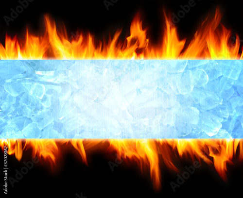 abstract blue ice cube and fire flame background