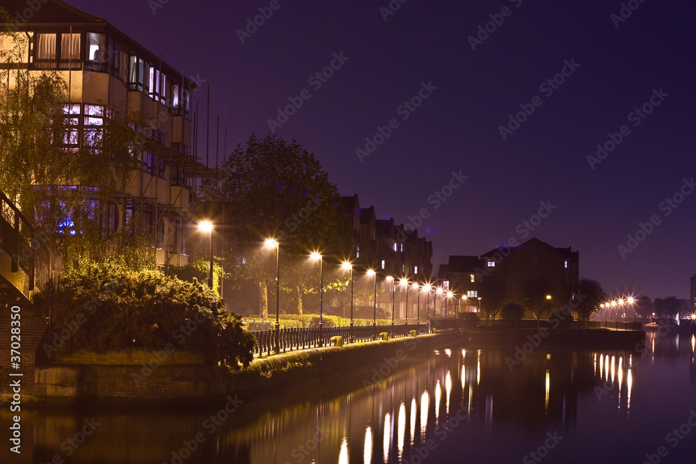 london docks at night.