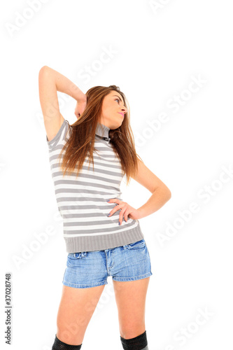 young woman in jeans shorts