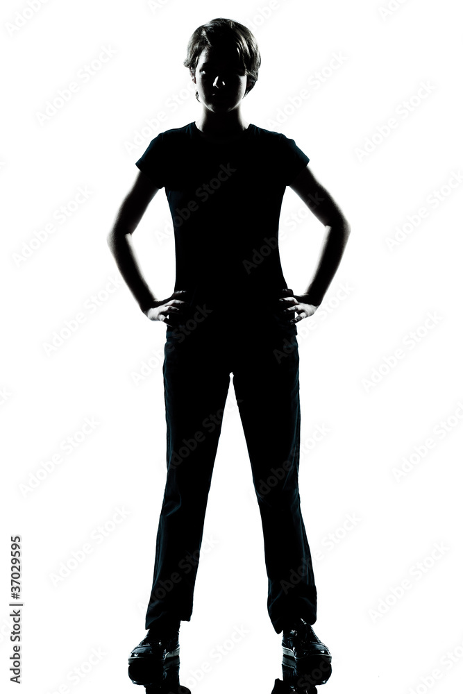 Fototapeta premium one young teenager boy or girl silhouette standing hands on hips