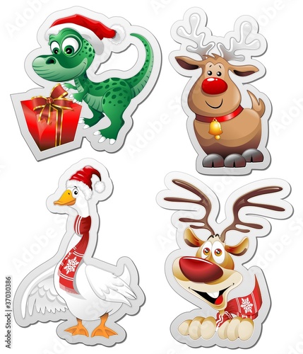 Animali Natale Adesivi Sticker Christmas Animals Icons-Vector © BluedarkArt