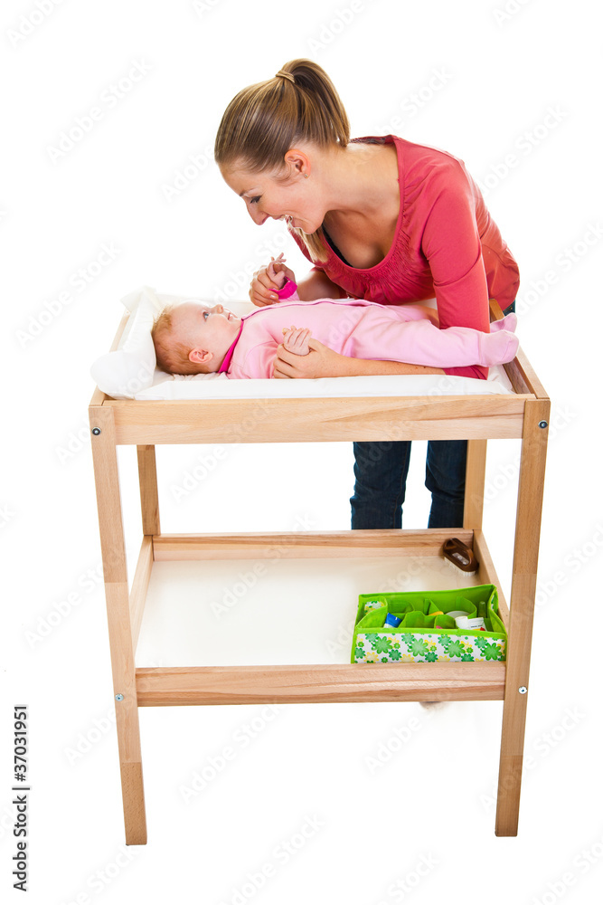 Mother with baby girl isolated on white Mother with baby girl isolated on white