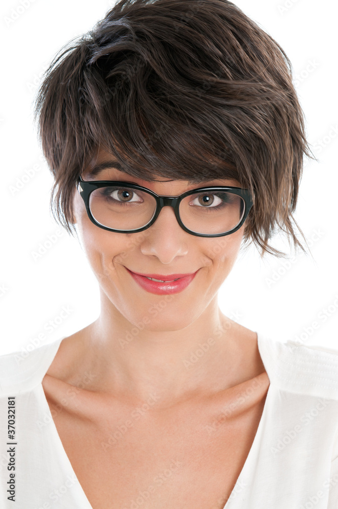 Happy young woman with glasses