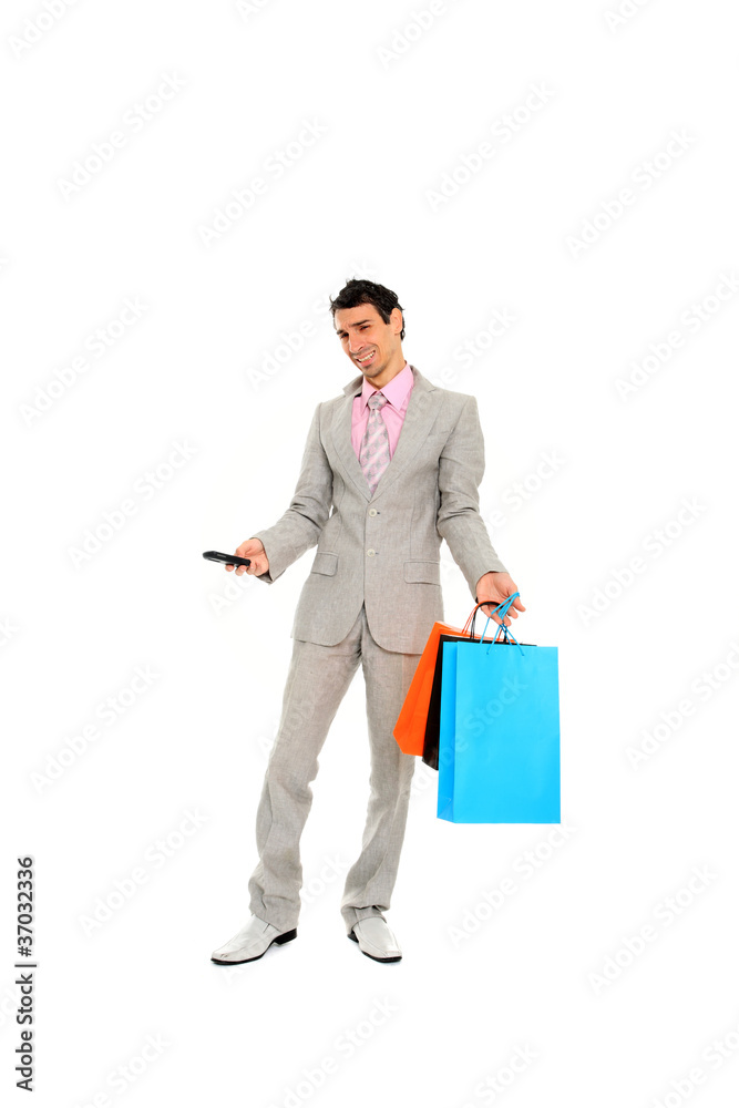 Happy shopping man. Happy shopping man.