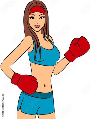 Vector beautiful woman during fitness time and boxing
