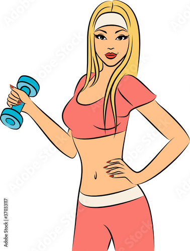 beautiful fitness woman with free weights in gym