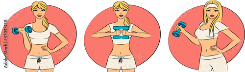 beautiful fitness women with free weights in gym