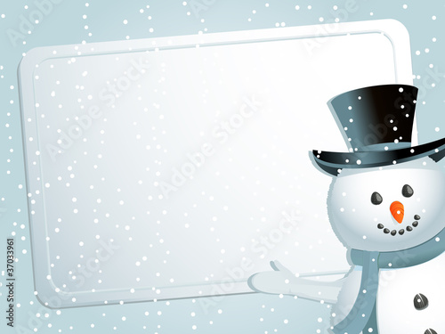 Christmas snowman, label and snow