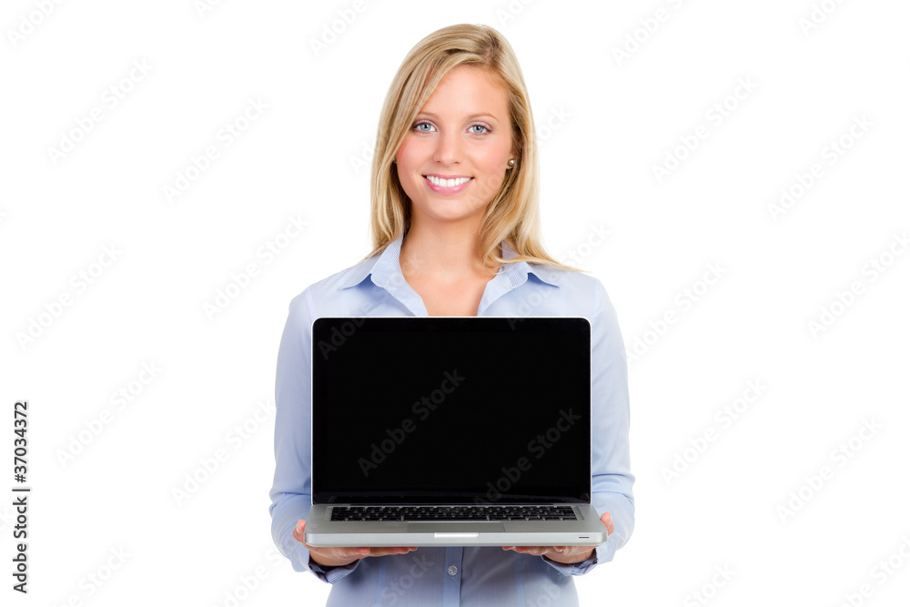 junge geschäftsfrau hält notebook junge geschäftsfrau hält notebook