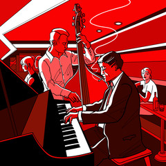 Wandcirkels Muziekband Jazzband tijdens intiem clubconcert  © Isaxar