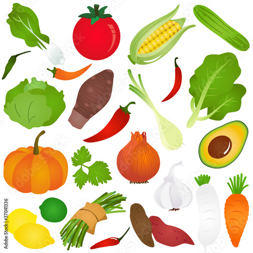 Colorful Cute vector Icons :  Fruits, vegetable, food