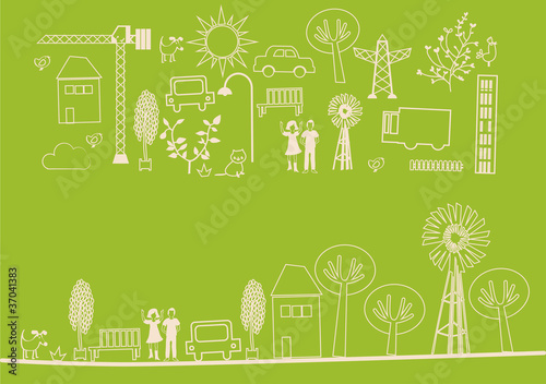 vector - line composition about city and people