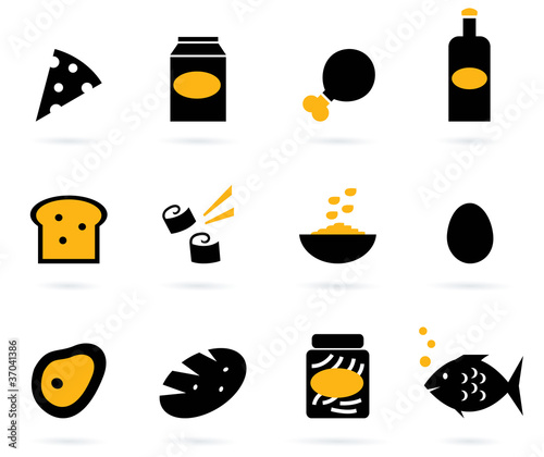 Retro food icons set isolated on white ( black, yellow ).