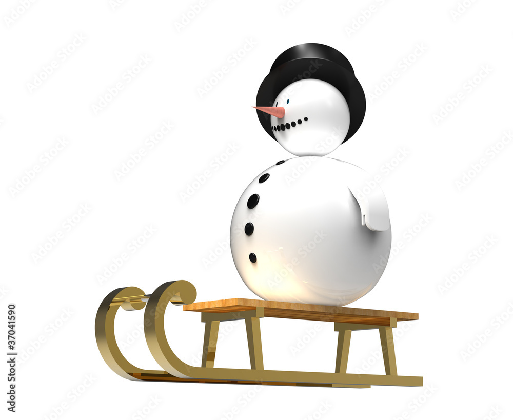Naklejka premium Snowman on sledge