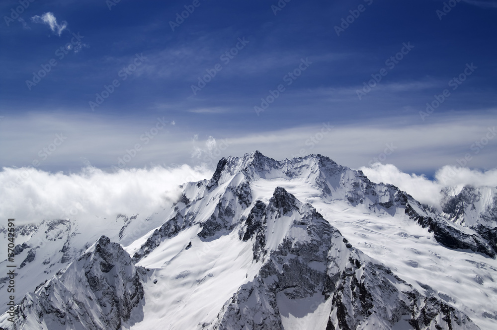 High mountains in cloud
