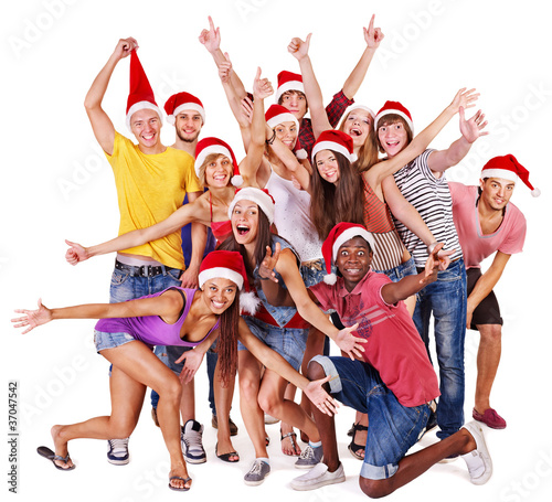 Group people in santa hat.