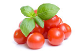 Cherry tomatoes with basil leaves