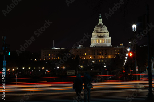 Washington DC, Capitol building with street lights