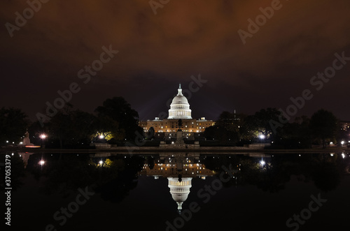 Washington DC  Capitol building at night with reflection