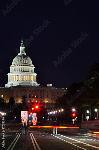Washington DC - US Capitol at night with street lights