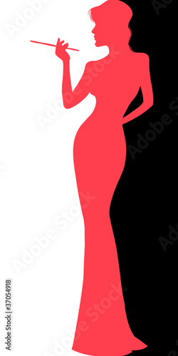 Smoking woman in slim dress