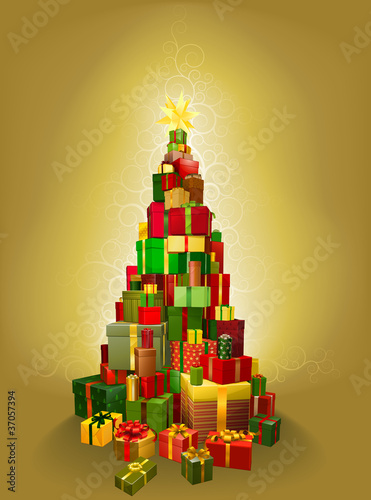 Gold Christmas present tree Illustration