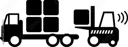 Icon, fork lift truck at work, vector illustration