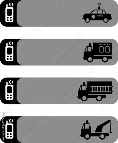 Ambulance, police car, fire truck and tow truck silhouettes