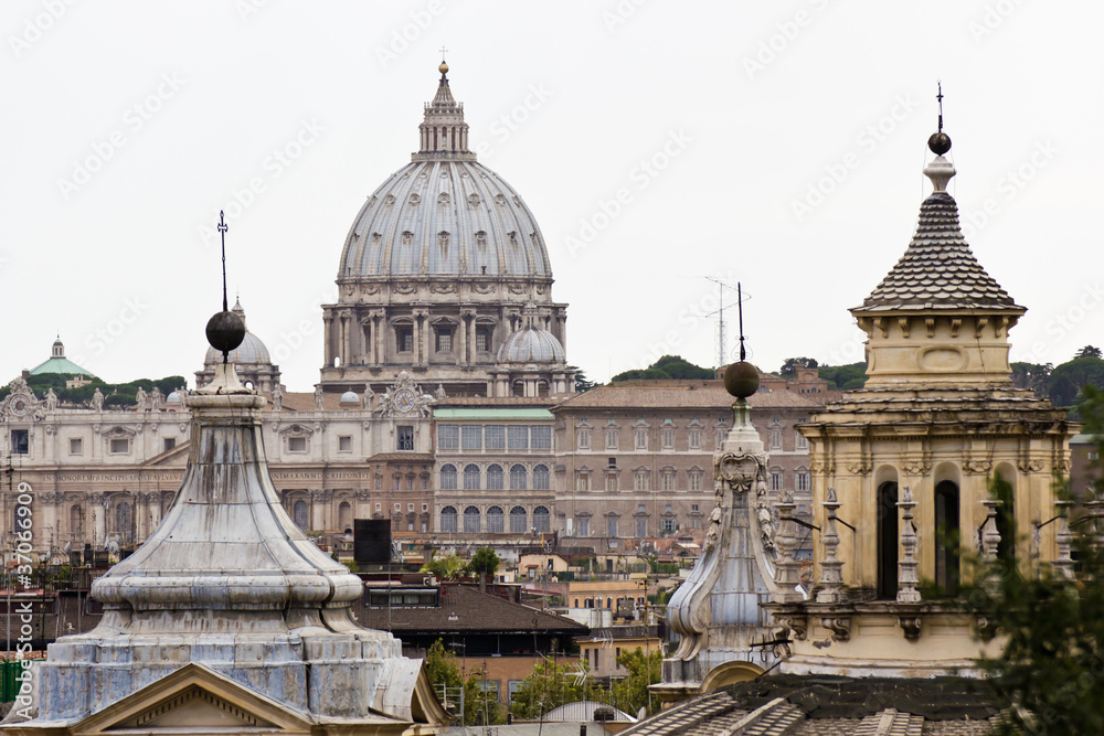 Dome of St. Peter's Basilica and other churches of Rome.