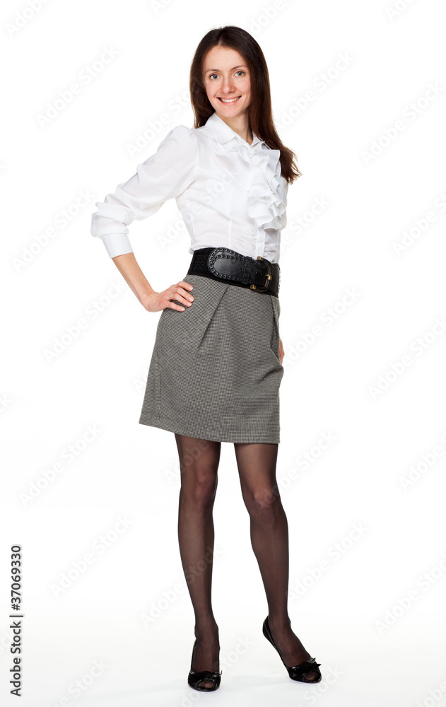 Fototapeta premium Full length of young smiling business woman