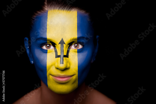 Portrait of a woman with the flag of the Barbados