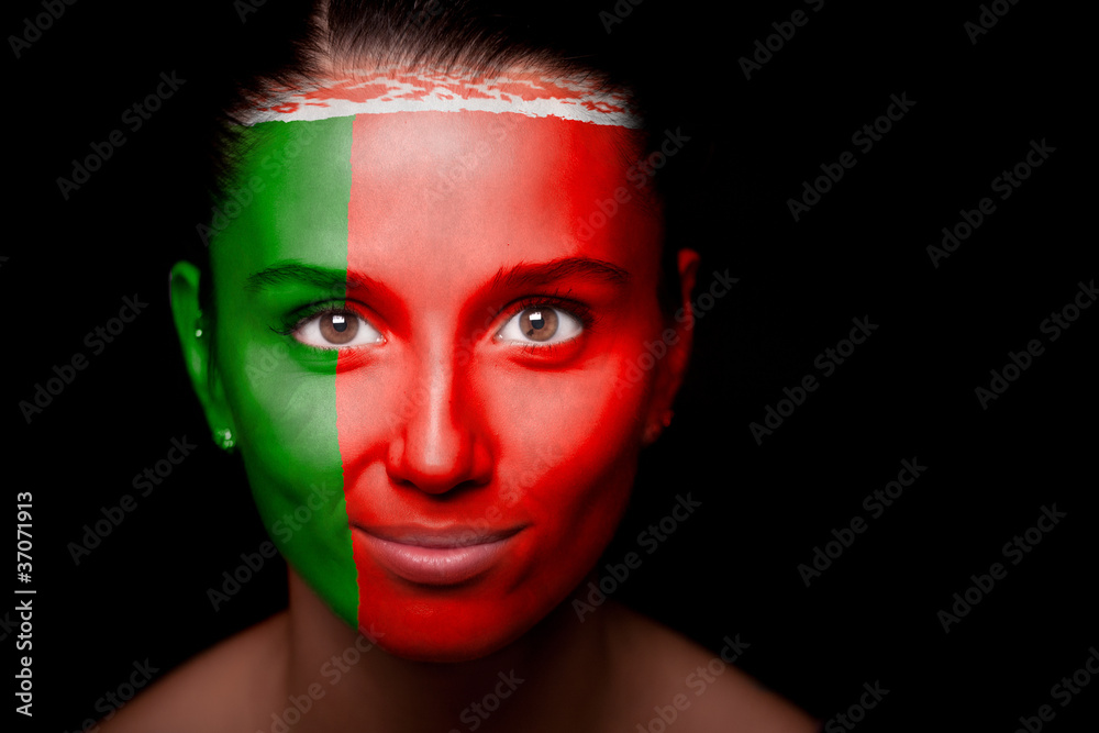 Portrait of a woman with the flag of the Belarus Portrait of a woman with the flag of the Belarus