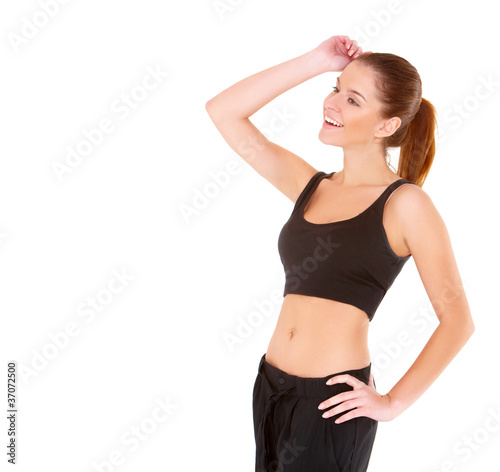 Fitness woman in black sports clothes