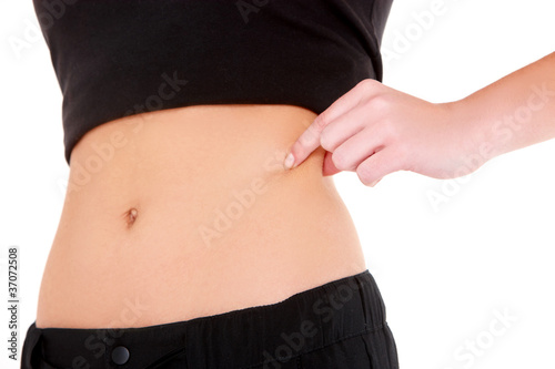 Woman checks the waist fatness